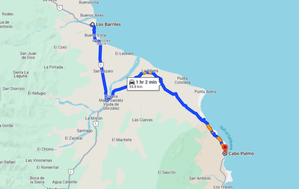 The route between Los Barriles and Cabo Pulma.