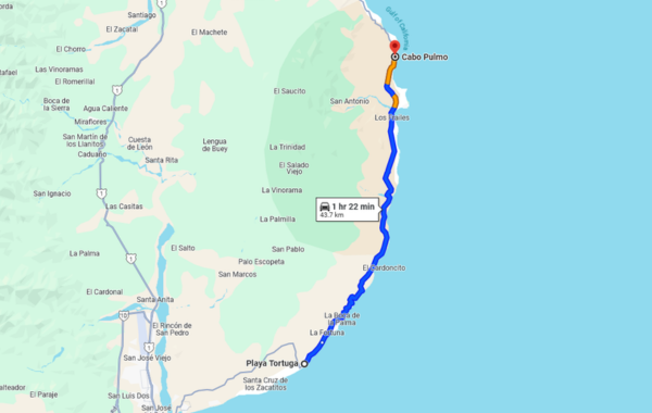 The route between Playa Tortuga and Cabo Pulma.