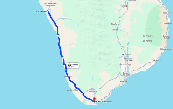 The route from Todos Santos to Cabo San Lucas.