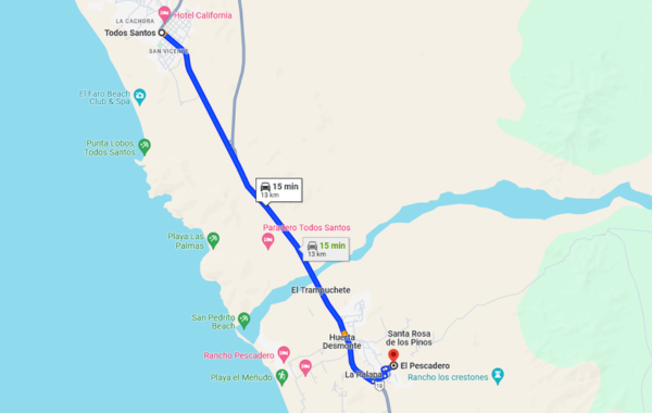 The route from Todos Santos to El Pescadero.