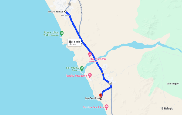 The route from Todos Santos to Los Cerritos.