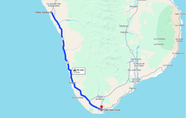 The route from Todos Santos to Cabo San Lucas. The route from Todos Santos to Cabo San Lucas.