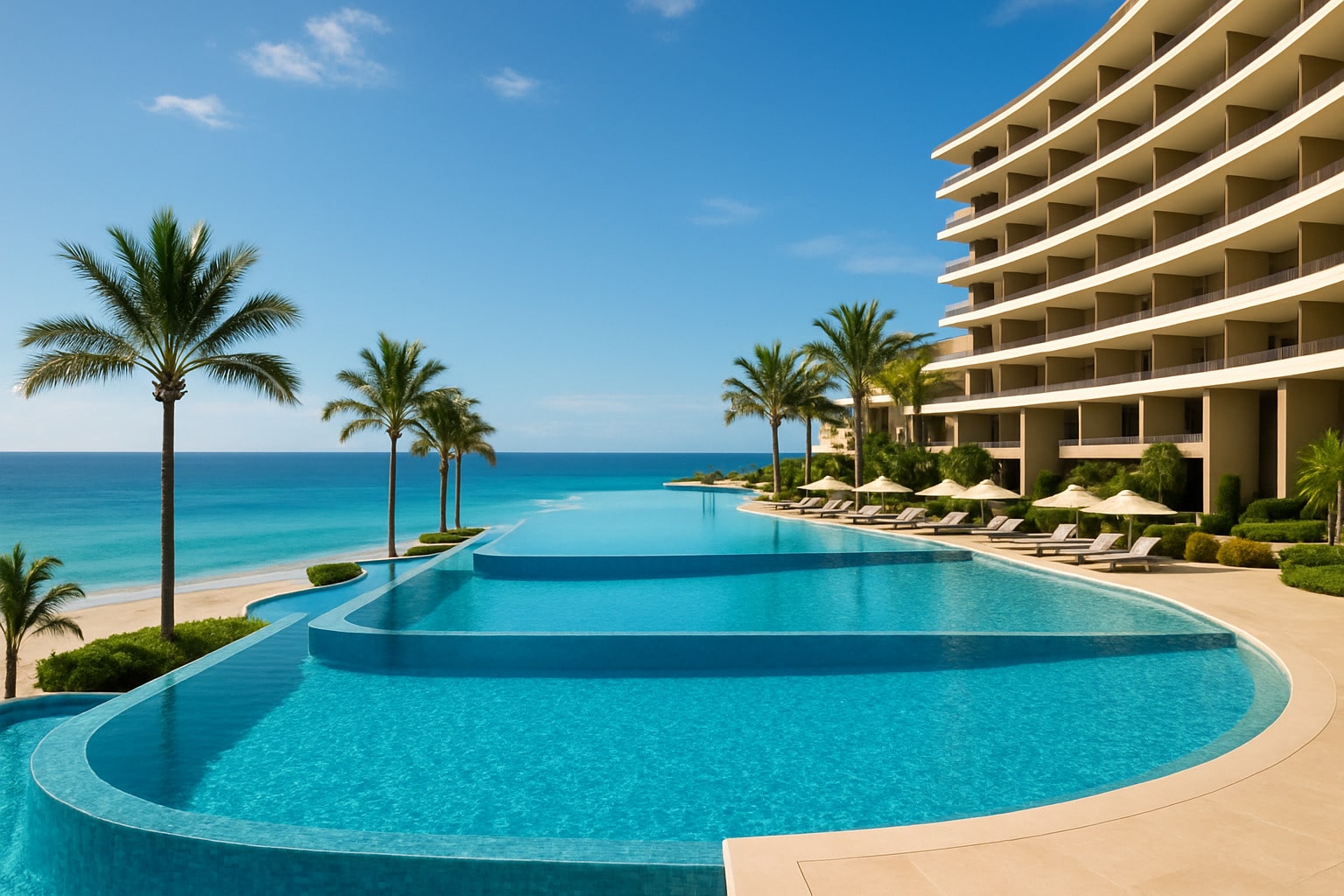 Three-tier infinity pools cascading toward the Sea of Cortez at Grand Velas Los Cabos - 5 star hotel in cabo san lucas