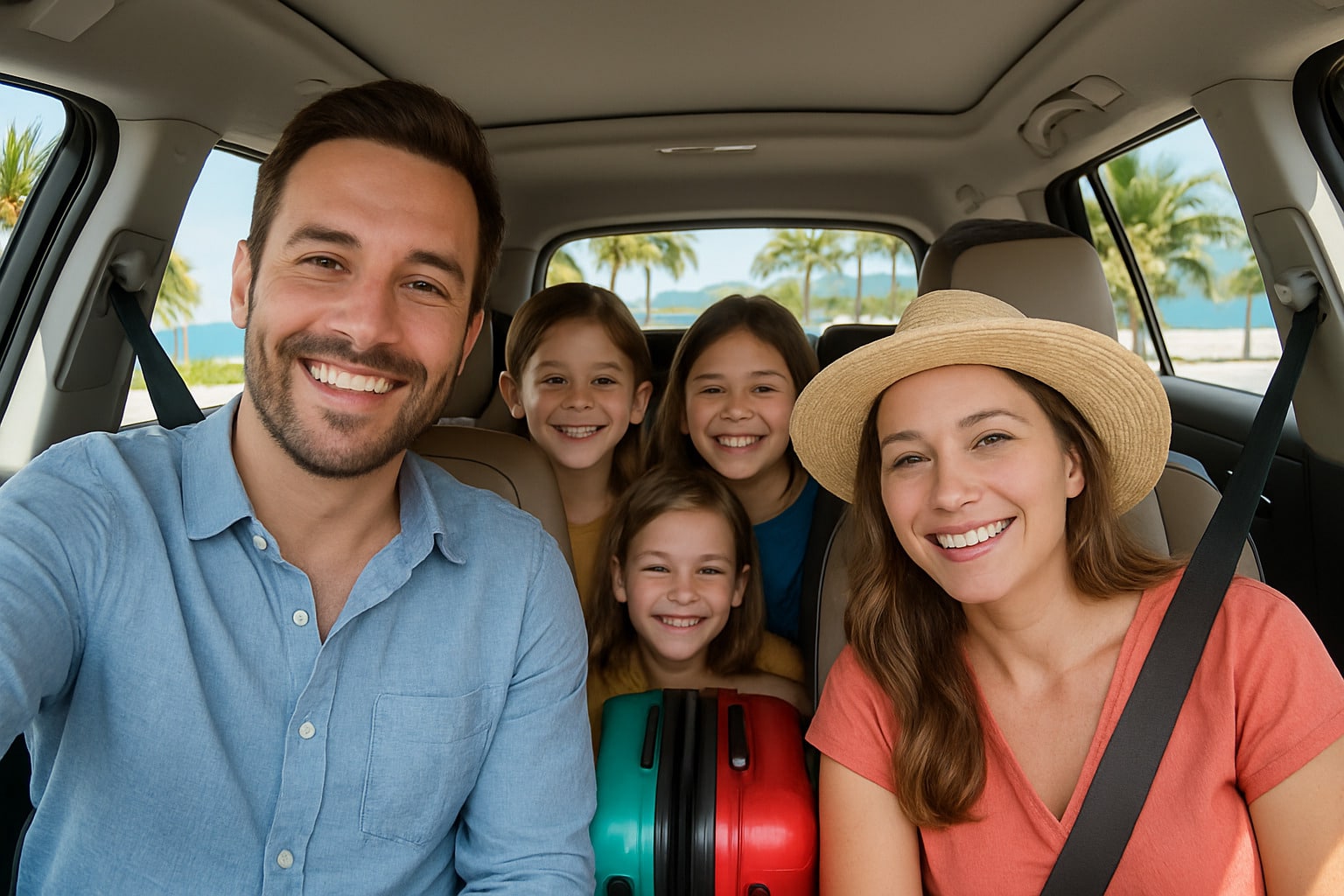 happy family in private SUV transfer - Cabo Family Travel