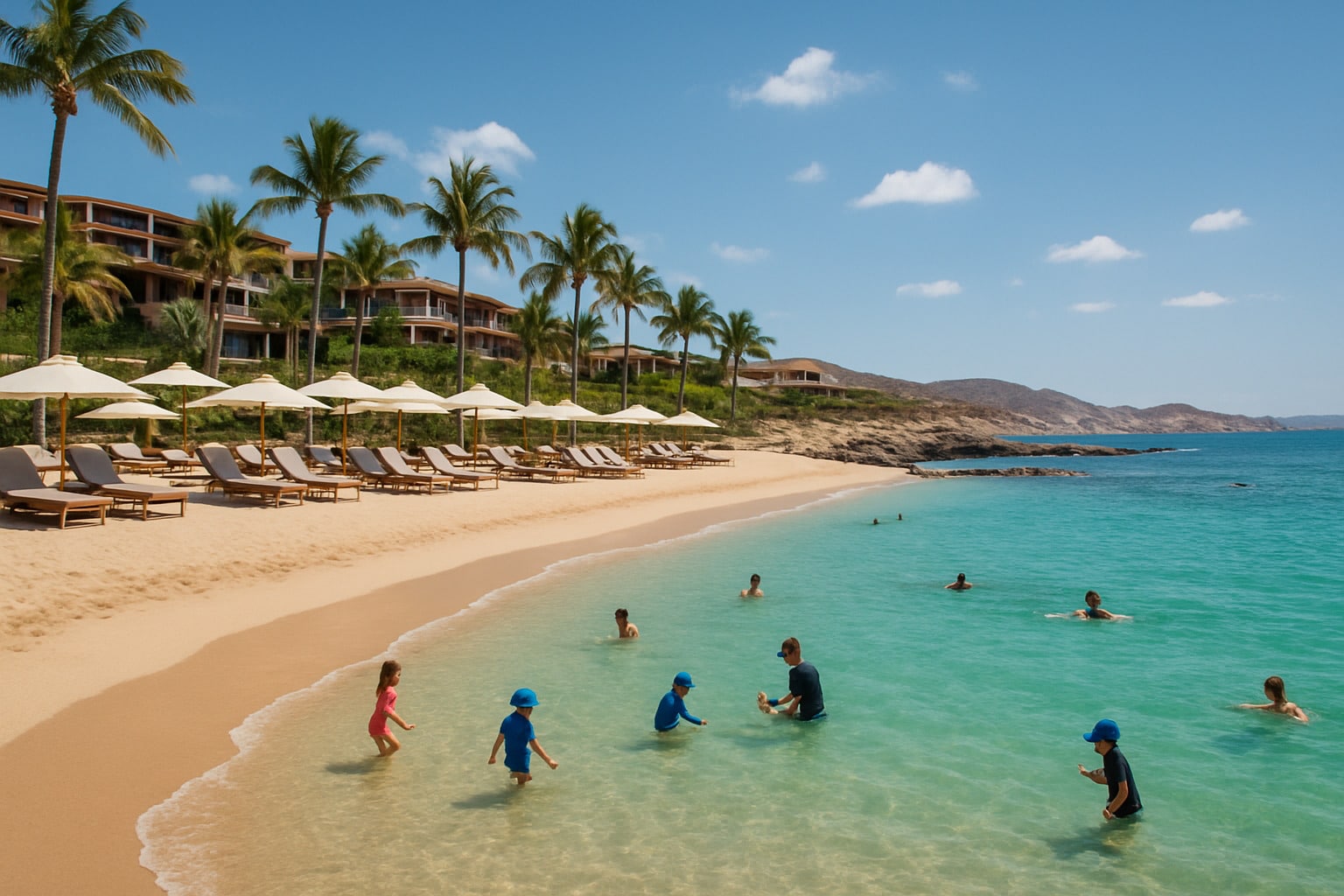 Swimmable beach with calm waters perfect for families at Montage Los Cabos - 5 star hotel in cabo san lucas