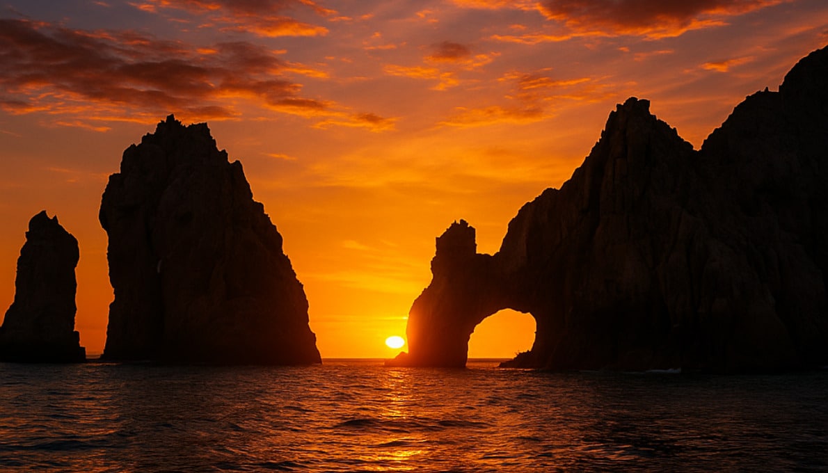 sunset view of el arco in cabo san lucas - is it safe to travel to cabo mexico