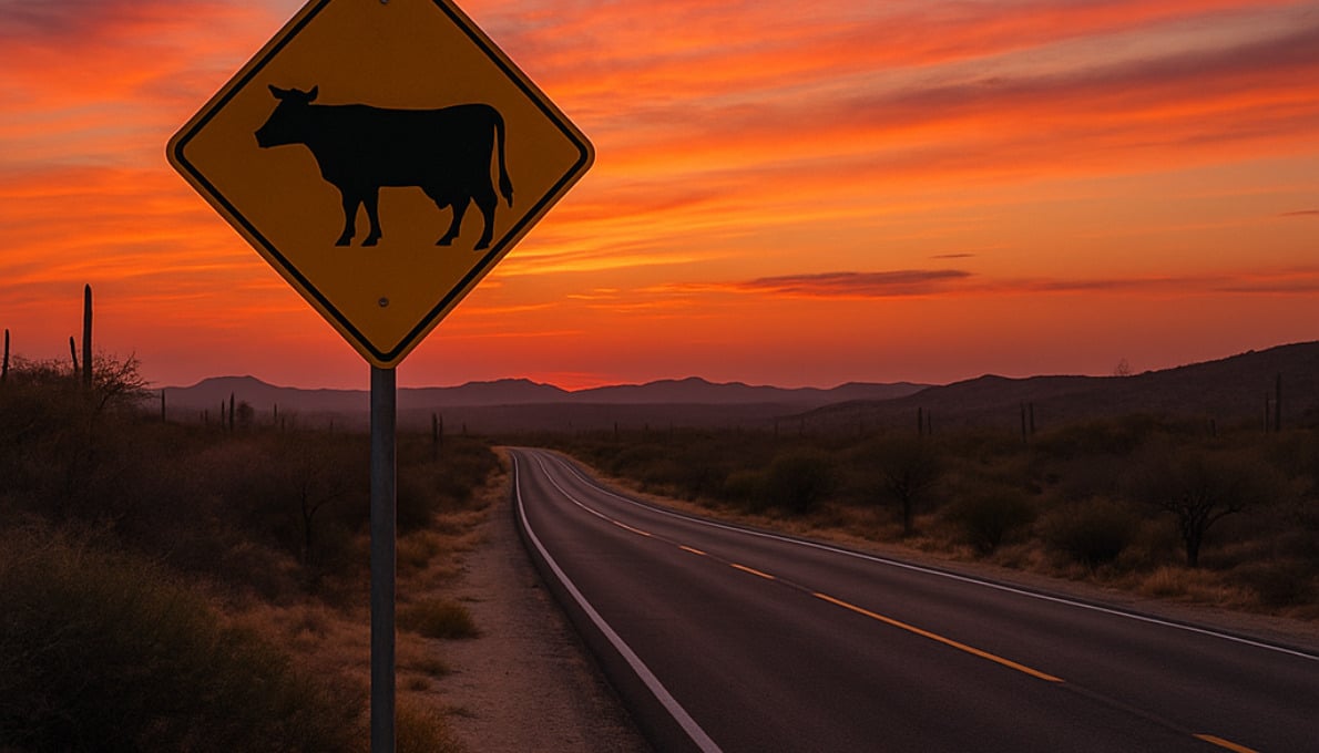 cow crossing sign at dusk - is it safe to travel from cabo to la paz