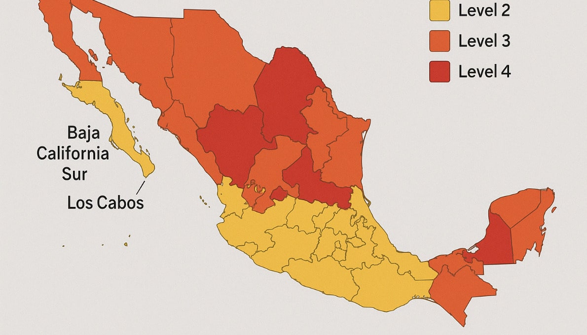 map comparing safety levels in Mexico - is cabo safe to travel to right now