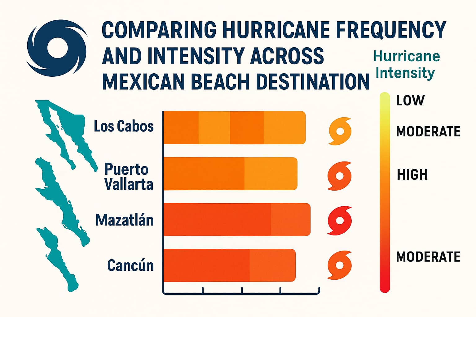 Comparing hurricane frequency and intensity across Mexican beach destinations - things to do in los cabos in september infographic