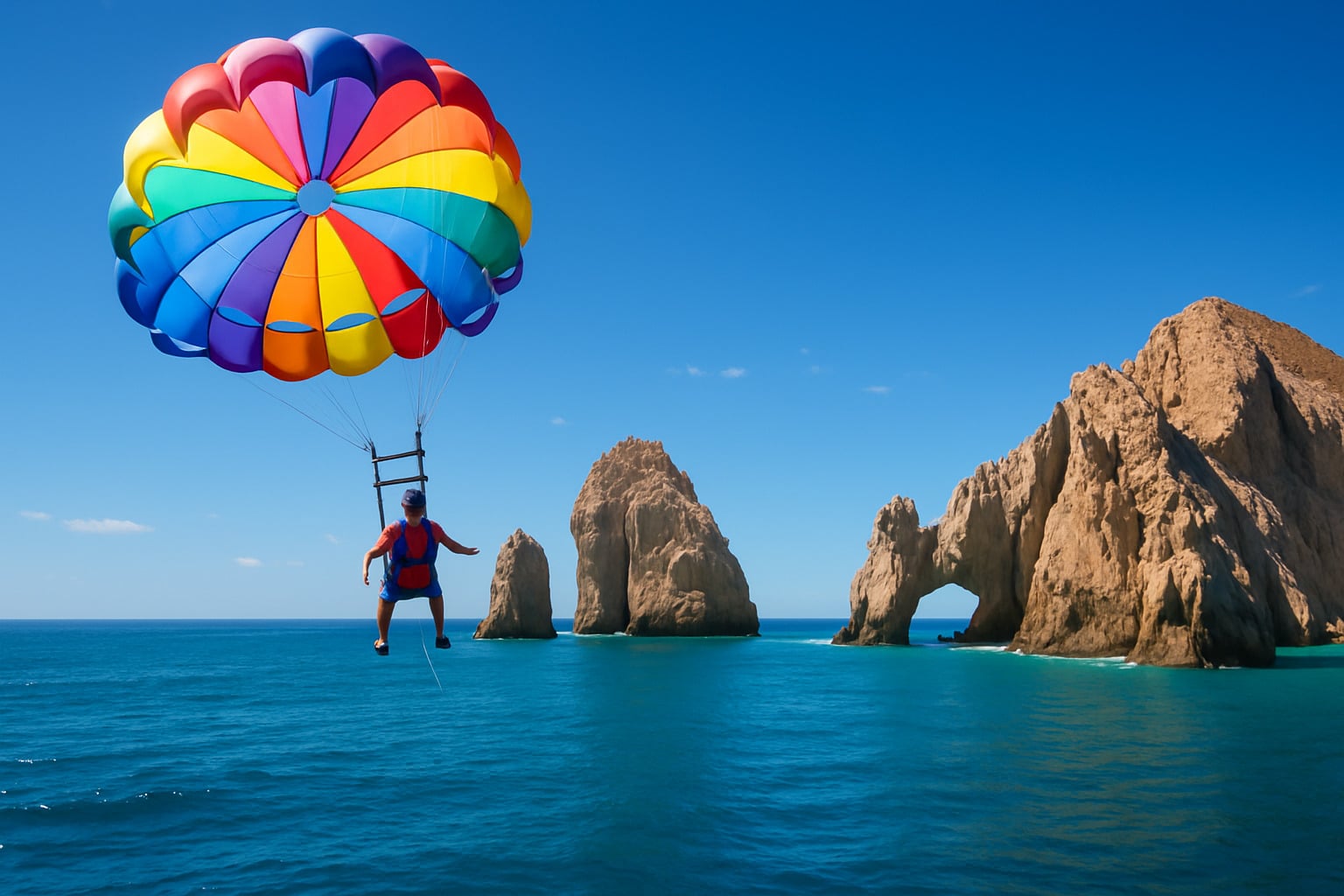 parasailing over cabo san lucas bay - things to do in cabo in august