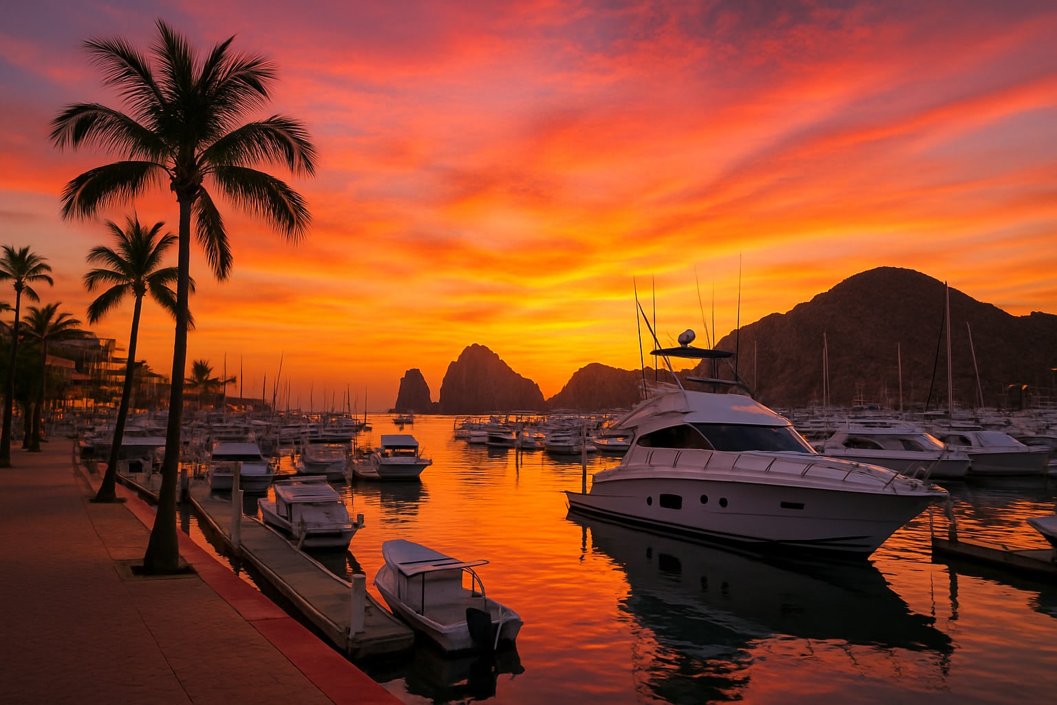 cabo san lucas marina at sunset - travelling to cabo san lucas safe