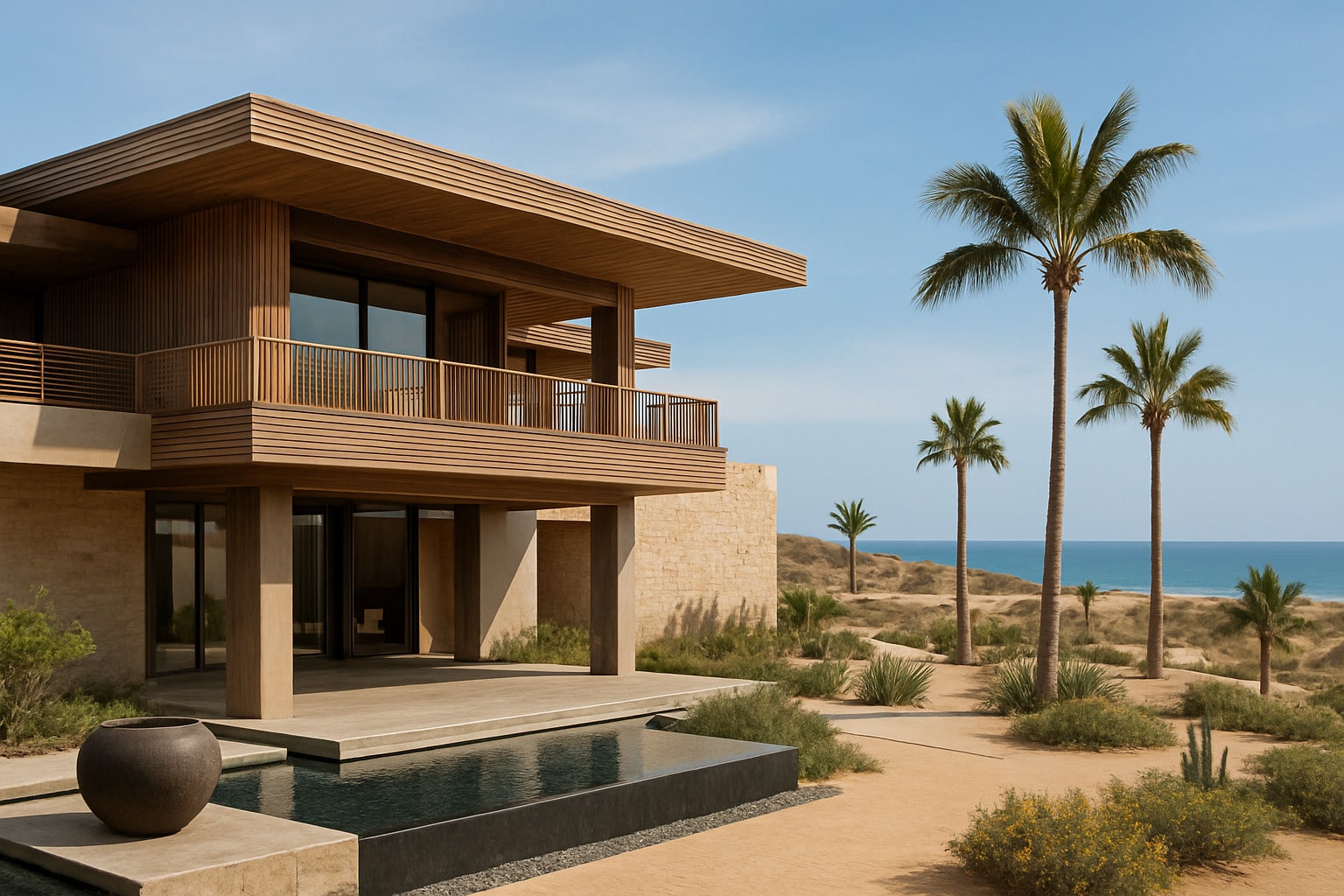 Modern Japanese-inspired architecture blending with Baja California coastal design at Nobu Hotel Los Cabos - 5 star hotel in cabo san lucas