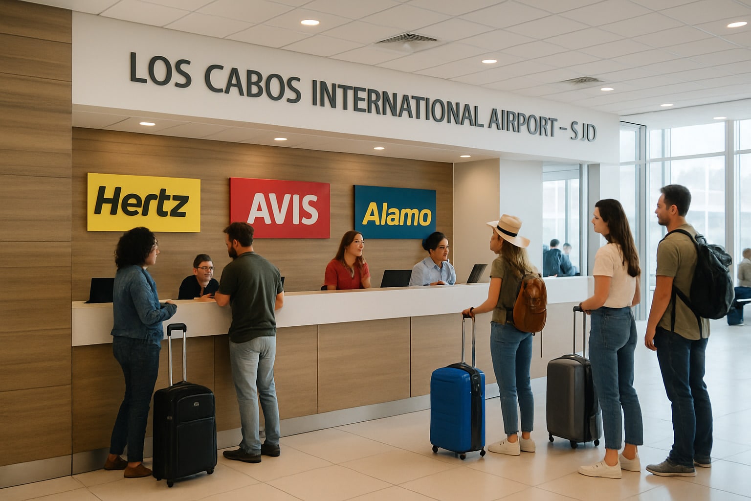 rental car counter at cabo airport - cabo airport to la paz